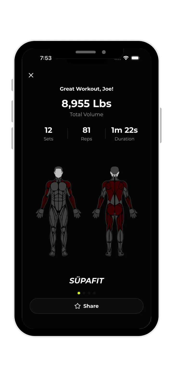 Workout summary screen with a session score